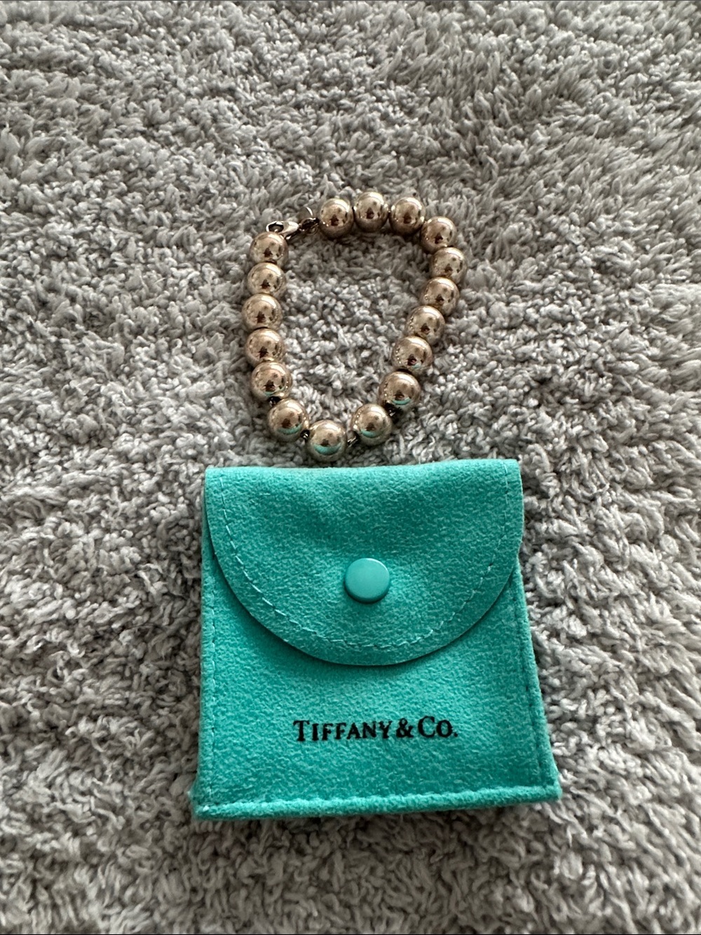 Tiffany & Co. Silver Bead Bracelet with Tiffany Blue Pouch